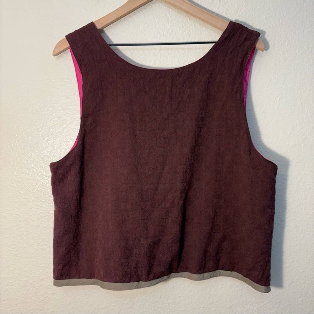 Gudrun Sjoden 100% Organic Cotton Brown Embroidered Vest with Pink Lining - Picture 2 of 16